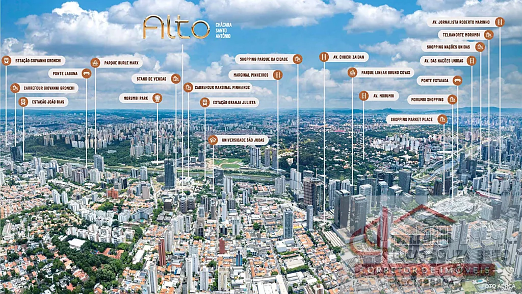Vista aérea da região da Chácara Santo Antônio mostrando a localização estratégica do empreendimento