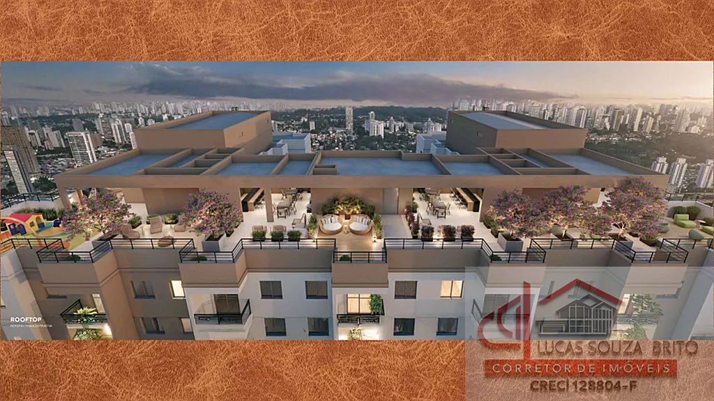 Vista do Rooftop exclusivo do Alto Chácara Santo Antônio com área de convivência